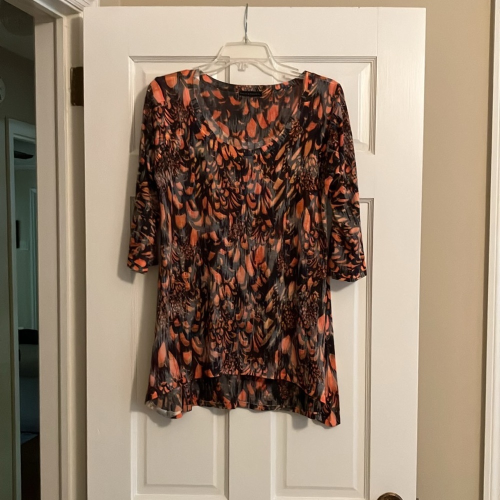 Nally & Millie Small Orange/Black Feather Print Top